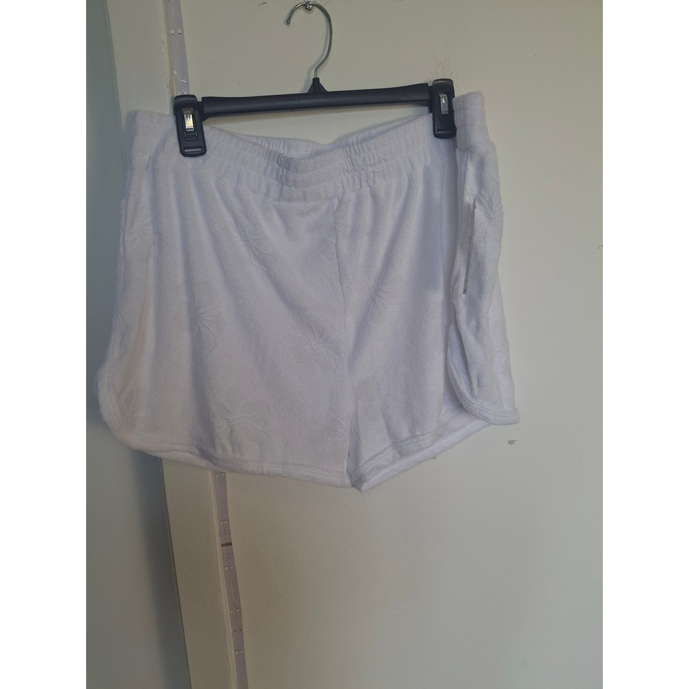 No Boundaries White Terry Cloth Floral Hibiscus Shorts Junior Coverup XXL 19 NWT